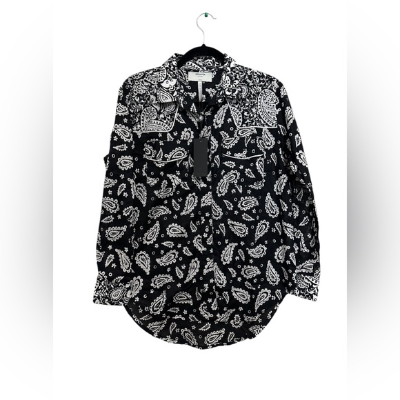NWT | One Teaspoon Hand Batik Paisley Western Shirt - Black 100% Cotton - Picture 6 of 12